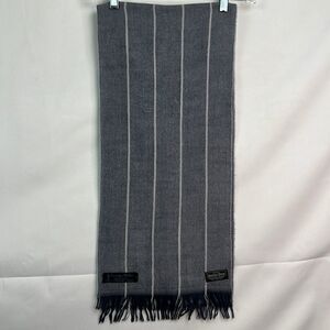 Vintage Strawbridge & Clothier Steel Blue Herringbone Merino Wool Scarf
